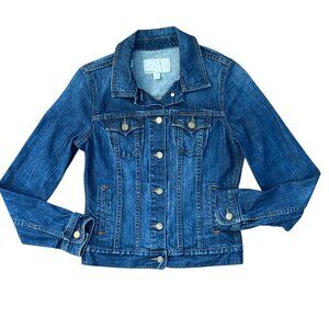 Old Navy Trucker Jean Jacket Brass Button Detail Dark Wash Denim – Size Small